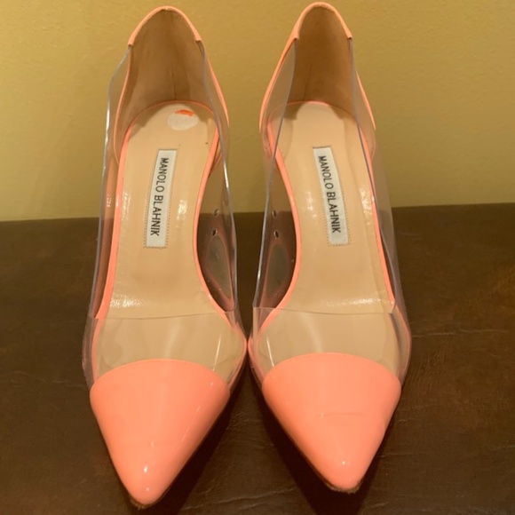 Manolo Blahnik Shoes - Manolo Blahnik Pacha Patent Coral Clear Pvc Pumps